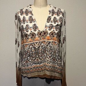 William B Patterned Blouse with Ties at End of Sleeves